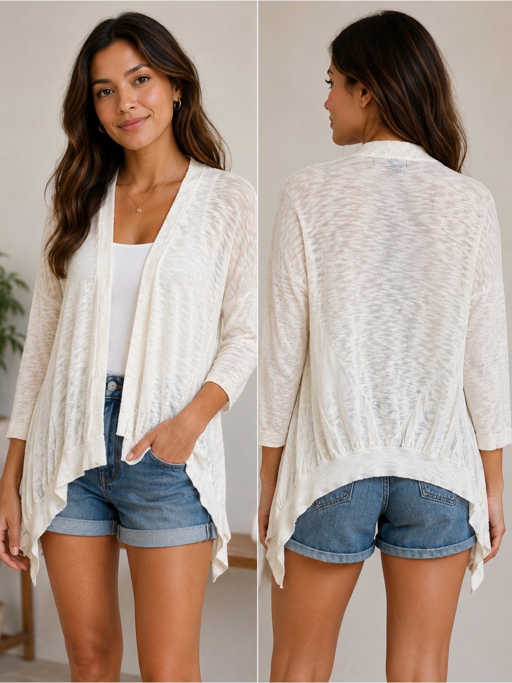 ByLine Ivory Lightweight Women's Open-Front Draped Cardigan - Cream Knit
